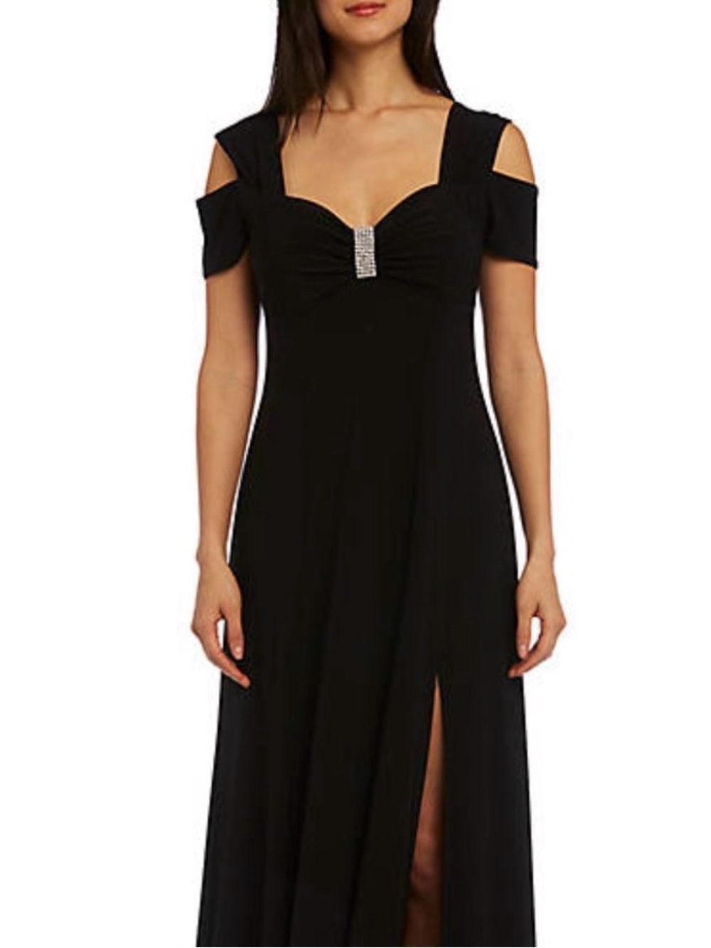 R&M Richards Black Formal Gown Rhinestone Open Shoulder 18W NWT